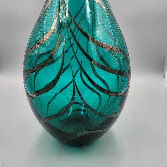 Handmade Aqua Teal Blue Glass Vase Silver Overlay 14 1/4" tall - Picture 7 of 9